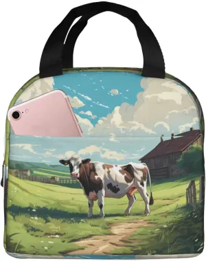 VOSERY Lunch Bag, Lunch Box Lunch Bag for Women Men Adult, Prairie Pasture Cow Insulated Lunch Bag Cooler Bag, Leakproof Reusable Large Capacity Lunch Tote for Work Office Picnic Travel