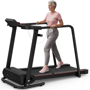 Walking Treadmill for Seniors with Extended Long Handrails for Balance & Safety, Foldable Recovery Fitness Exercise Machine for Home Use, 300 lbs Capacity, LCD Display, APP Control