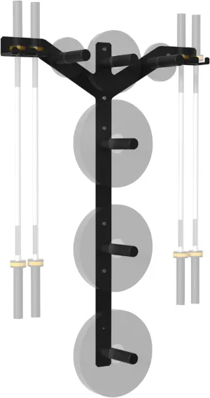 Wall Weight Plate Holder and Barbell Holder, 6 Pegs & 4 Barbell Storage Racks Load Up to 1190 LBS, Wall Mounted Weight Plate Holder, Bumper Plate Storage for Home Gym, Fit 2" Olympic Plates
