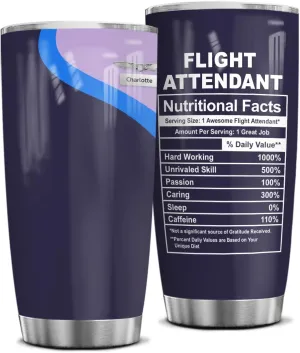 Wassmin Personalized Flight Attendant Gifts Flight Attendant Nutrition Facts Tumbler 20oz 30oz Stainless Steel Coffee Travel Mug Tumblers Cup Birthday Christmas Gifts For Women Men