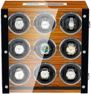 Watch Winder for 9 Automatic Clock with LED Lighting LCD Touch Screen Display Piano Finish Super Quiet Motor Watch Winder Display Watch Box Storage