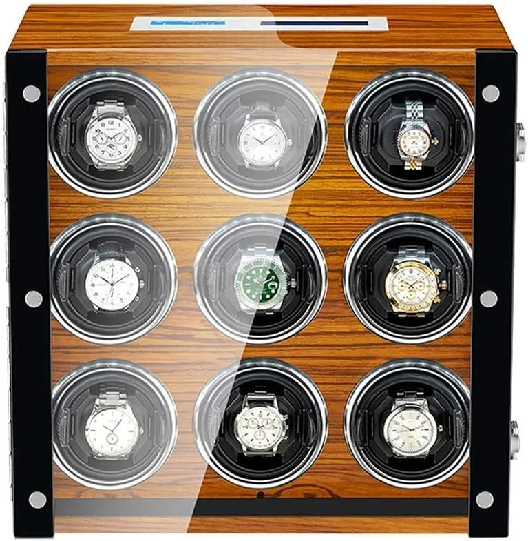 Watch Winder for 9 Automatic Clock with LED Lighting LCD Touch Screen Display Piano Finish Super Quiet Motor Watch Winder Display Watch Box Storage