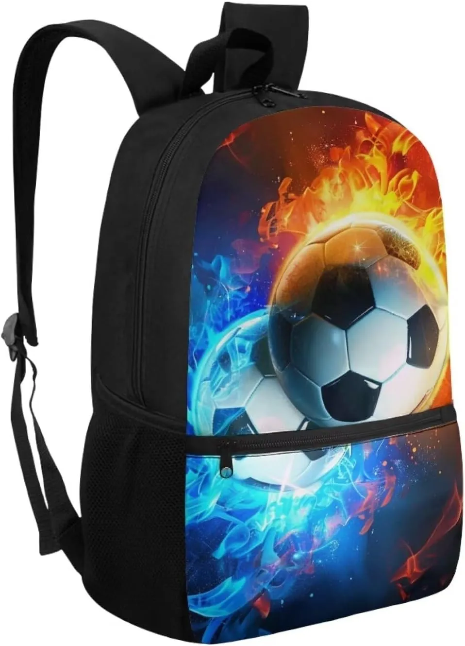 Water Flame Football School Bags for Boys 7-10 Bookbag Elementary Middle School Backpack With Water Bottle Holder Soccer Schoolbag Kids Book Bag 3Rd/6Th Grade Shoulder Bags Blue