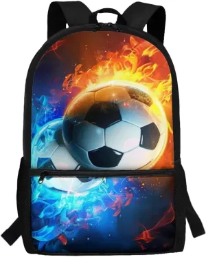 Water Flame Football School Bags for Boys 7-10 Bookbag Elementary Middle School Backpack With Water Bottle Holder Soccer Schoolbag Kids Book Bag 3Rd/6Th Grade Shoulder Bags Blue