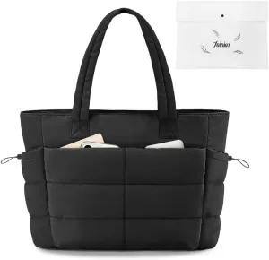Water-Resistant Puffy Tote Bag for Women Work Tote with Compartments Quilted Puffy Handbag for Travel (17.7x5x11.8in, 21L)