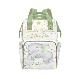 Watercolor Leaf Cute Elephant Diaper Bags Backpack with Name Personalized Baby Bag Nursing Nappy Bag Travel Tote Bag Gifts