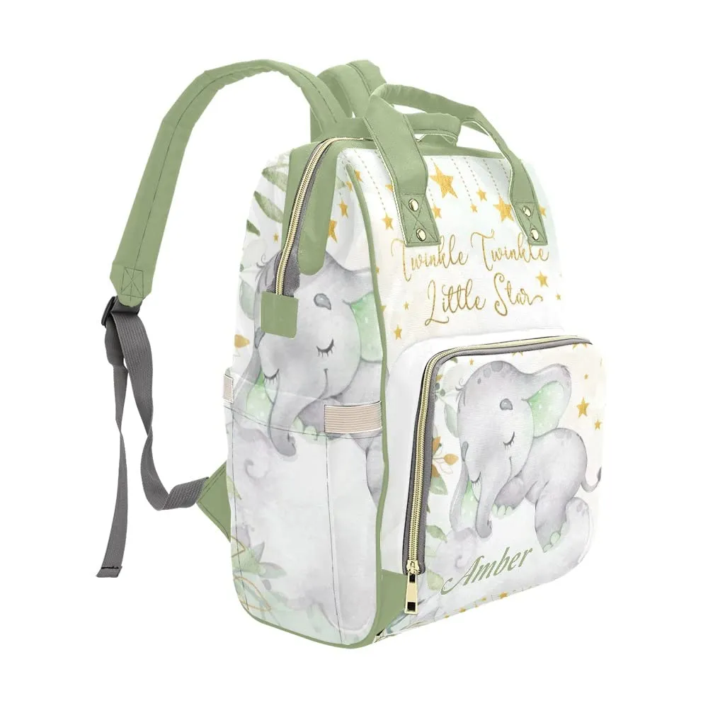Watercolor Leaf Cute Elephant Diaper Bags Backpack with Name Personalized Baby Bag Nursing Nappy Bag Travel Tote Bag Gifts