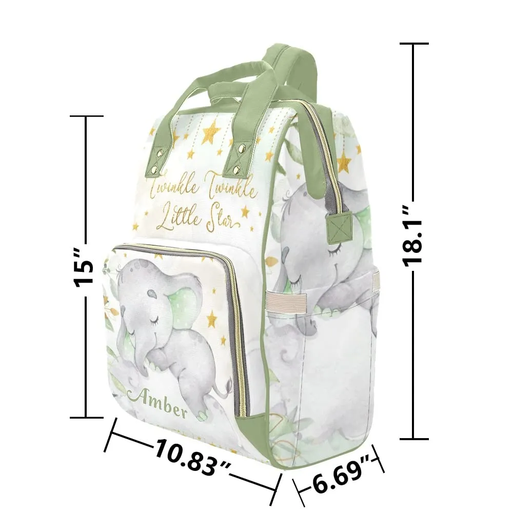 Watercolor Leaf Cute Elephant Diaper Bags Backpack with Name Personalized Baby Bag Nursing Nappy Bag Travel Tote Bag Gifts
