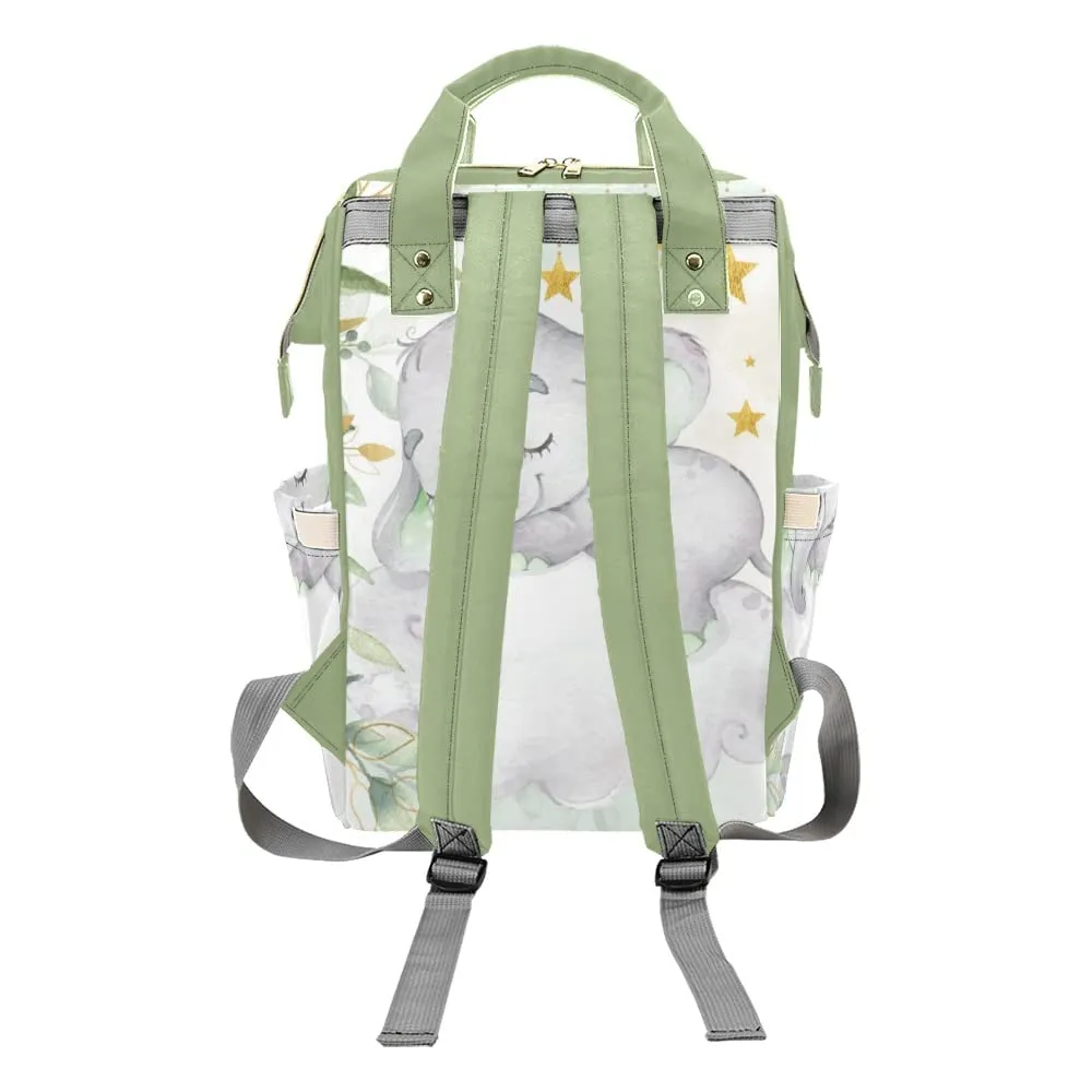 Watercolor Leaf Cute Elephant Diaper Bags Backpack with Name Personalized Baby Bag Nursing Nappy Bag Travel Tote Bag Gifts