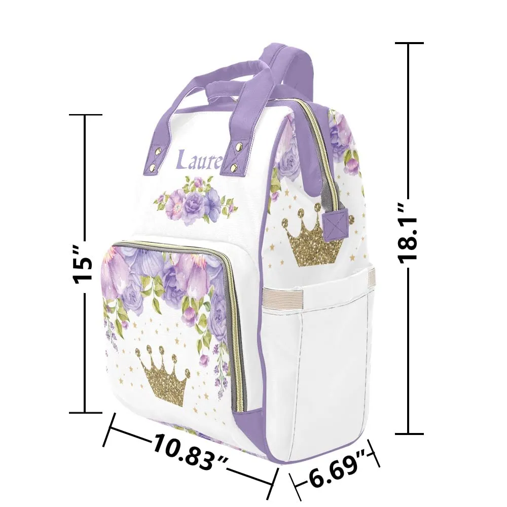 Watercolor Purple Floral Star Diaper Bags Backpack with Name Personalized Baby Bag Nursing Nappy Bag Travel Tote Bag Gifts for Mom 10.83 x 6.69 x 15 Inch