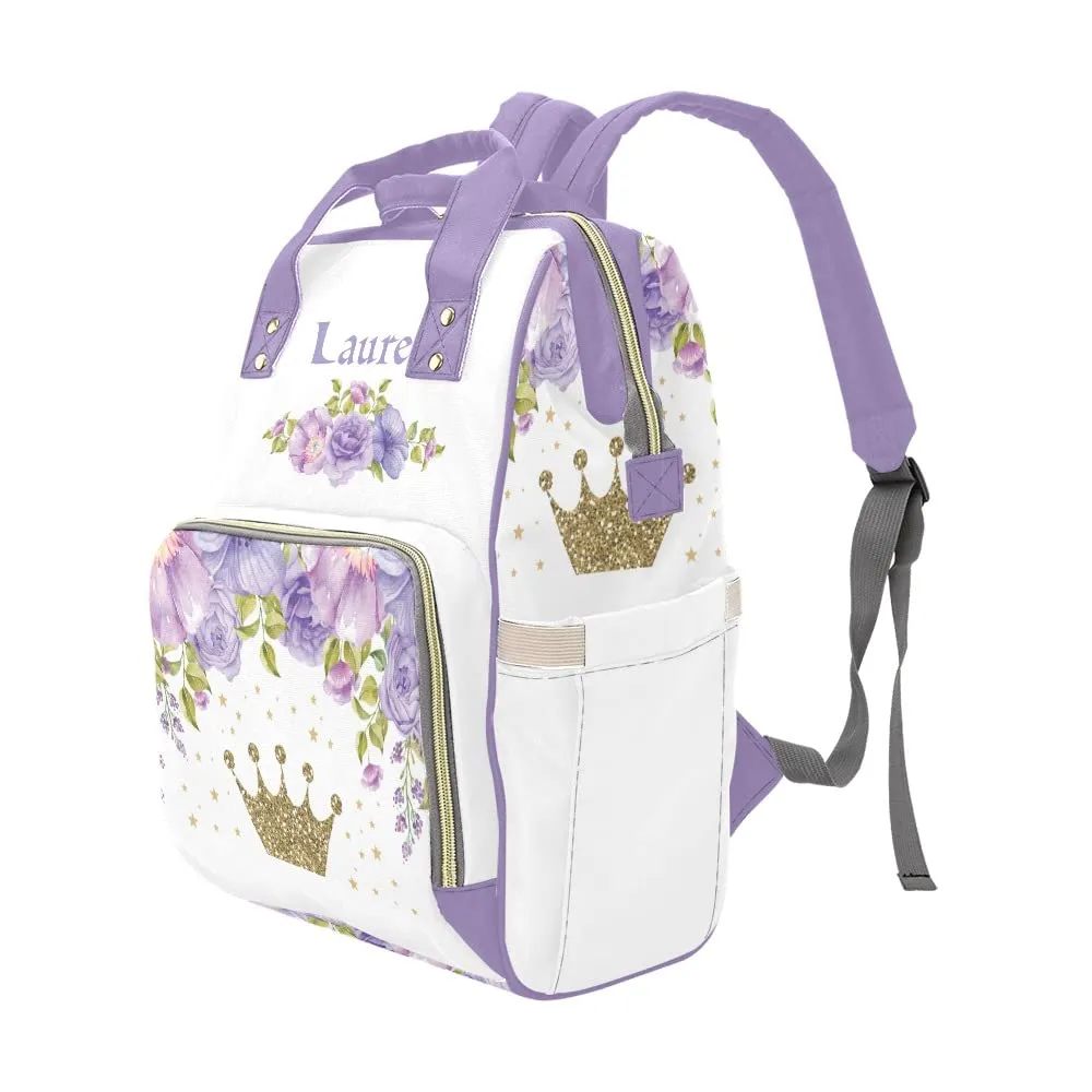 Watercolor Purple Floral Star Diaper Bags Backpack with Name Personalized Baby Bag Nursing Nappy Bag Travel Tote Bag Gifts for Mom 10.83 x 6.69 x 15 Inch