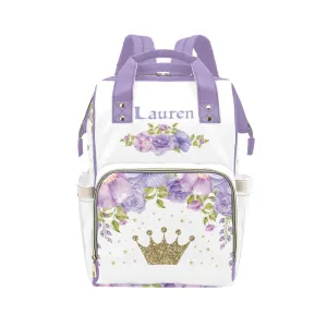 Watercolor Purple Floral Star Diaper Bags Backpack with Name Personalized Baby Bag Nursing Nappy Bag Travel Tote Bag Gifts for Mom 10.83 x 6.69 x 15 Inch