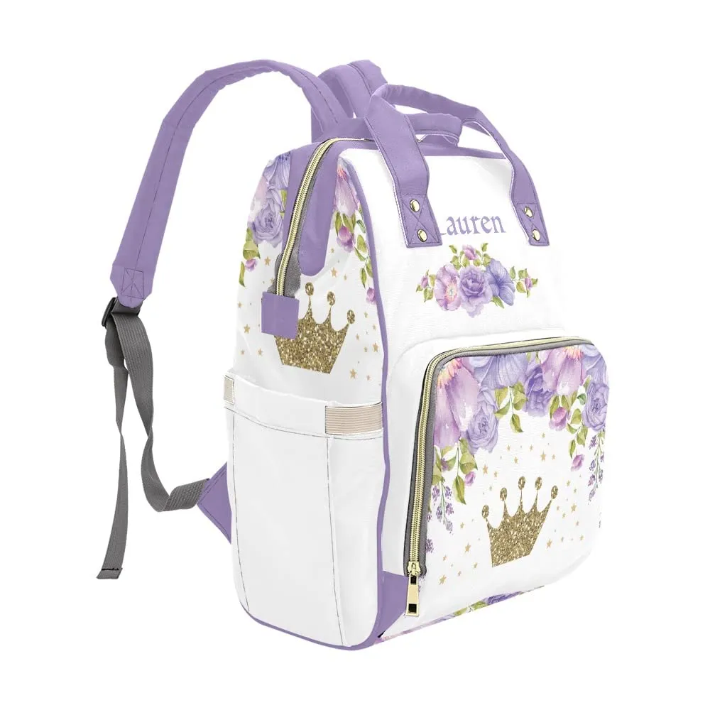 Watercolor Purple Floral Star Diaper Bags Backpack with Name Personalized Baby Bag Nursing Nappy Bag Travel Tote Bag Gifts for Mom 10.83 x 6.69 x 15 Inch