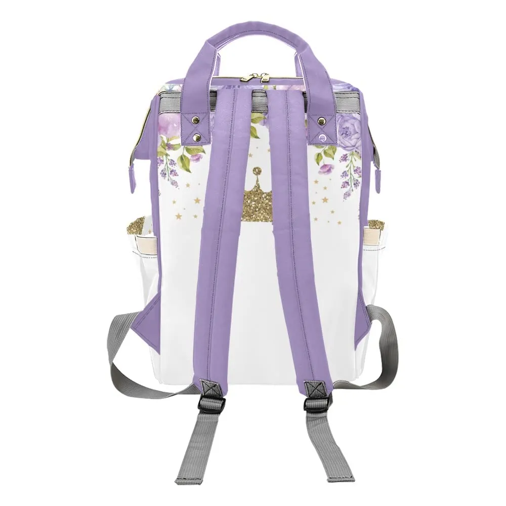 Watercolor Purple Floral Star Diaper Bags Backpack with Name Personalized Baby Bag Nursing Nappy Bag Travel Tote Bag Gifts for Mom 10.83 x 6.69 x 15 Inch