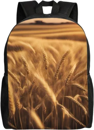 Waterproof Backpack with Wheat Field Print Design Oxford Bag Unisex for Work/Travel/Workout/School