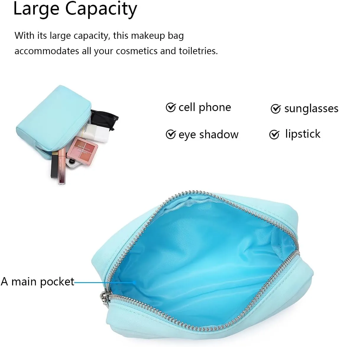 Waterproof Makeup Bag Large Capacity Women's Classic Black Wash Bag Adjustable Partition Wash Bag Brush and Cosmetic Carrying Bag… (Mint Green)