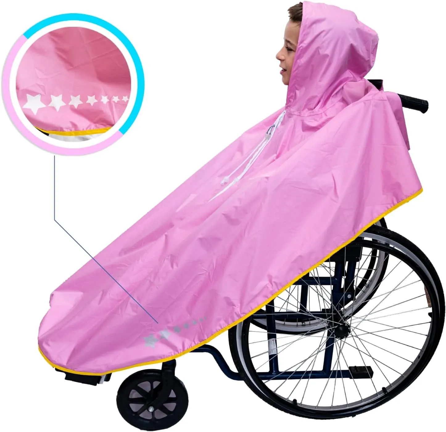 Waterproof Poncho for Children's Wheelchair – Children's Raincoat – Rain Cape for Wheelchair – Italian Design Poncho (Pink)