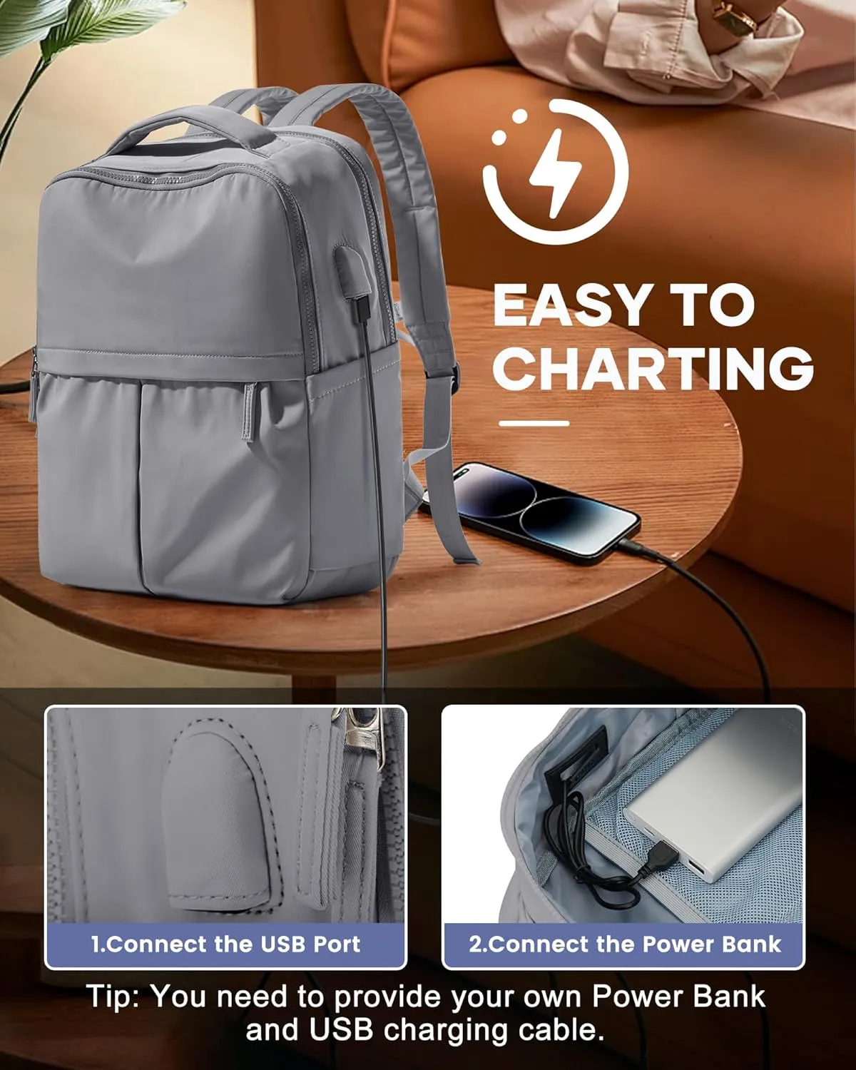 wepadre Laptop Backpack For Women Travel Backpack Carry On Flight Approved Personal Item Travel Bag Gym Backpack For Women Aesthetic College Backpack With Laptop Compartment Grey