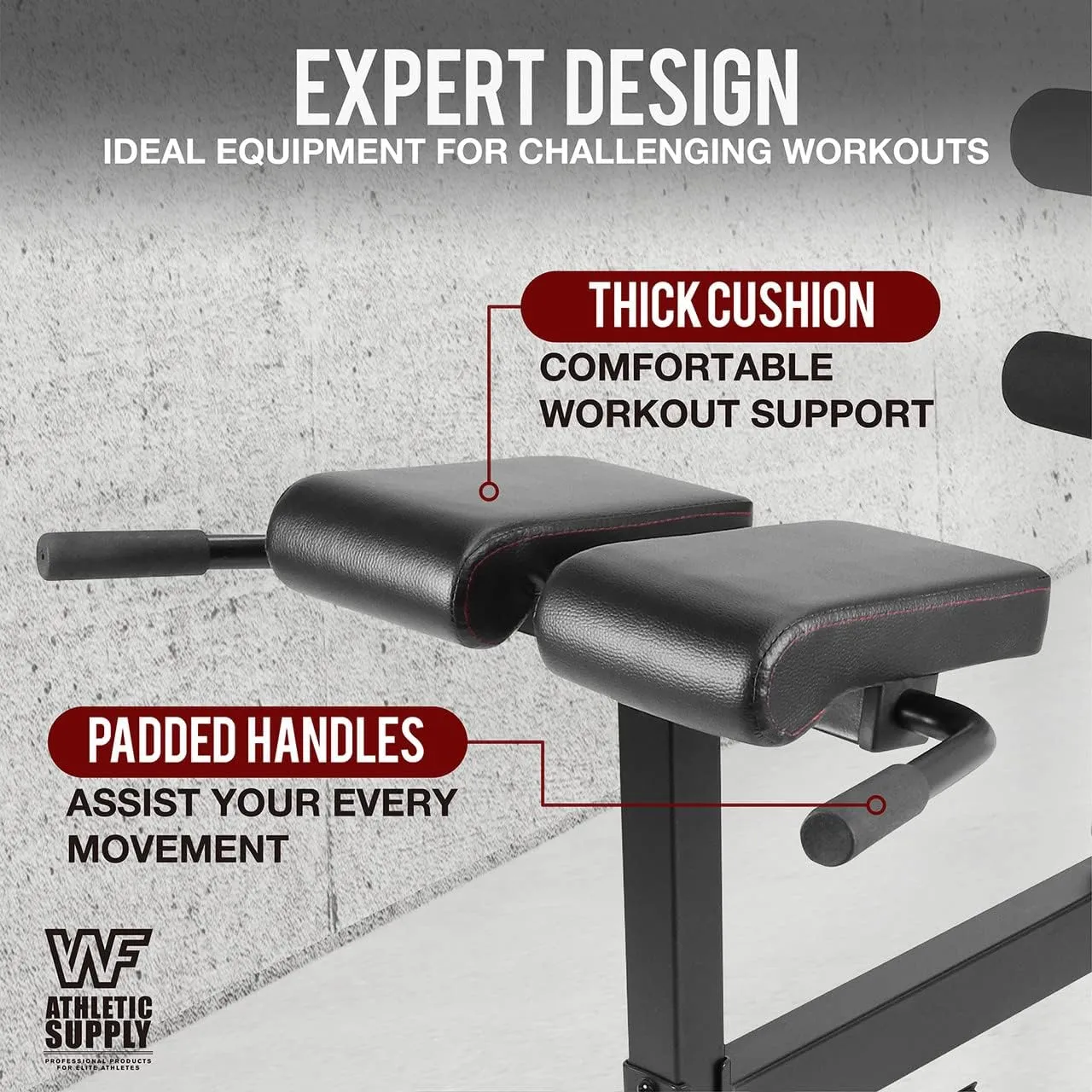 WF Athletic Supply 45/90 Degree Strength Roman Chair with Handle, Adjustable Hyperextension Ab Bench Multi-Functional Back Machines, Muscle Strength Training Fitness Weight Bench for Full Body Workout
