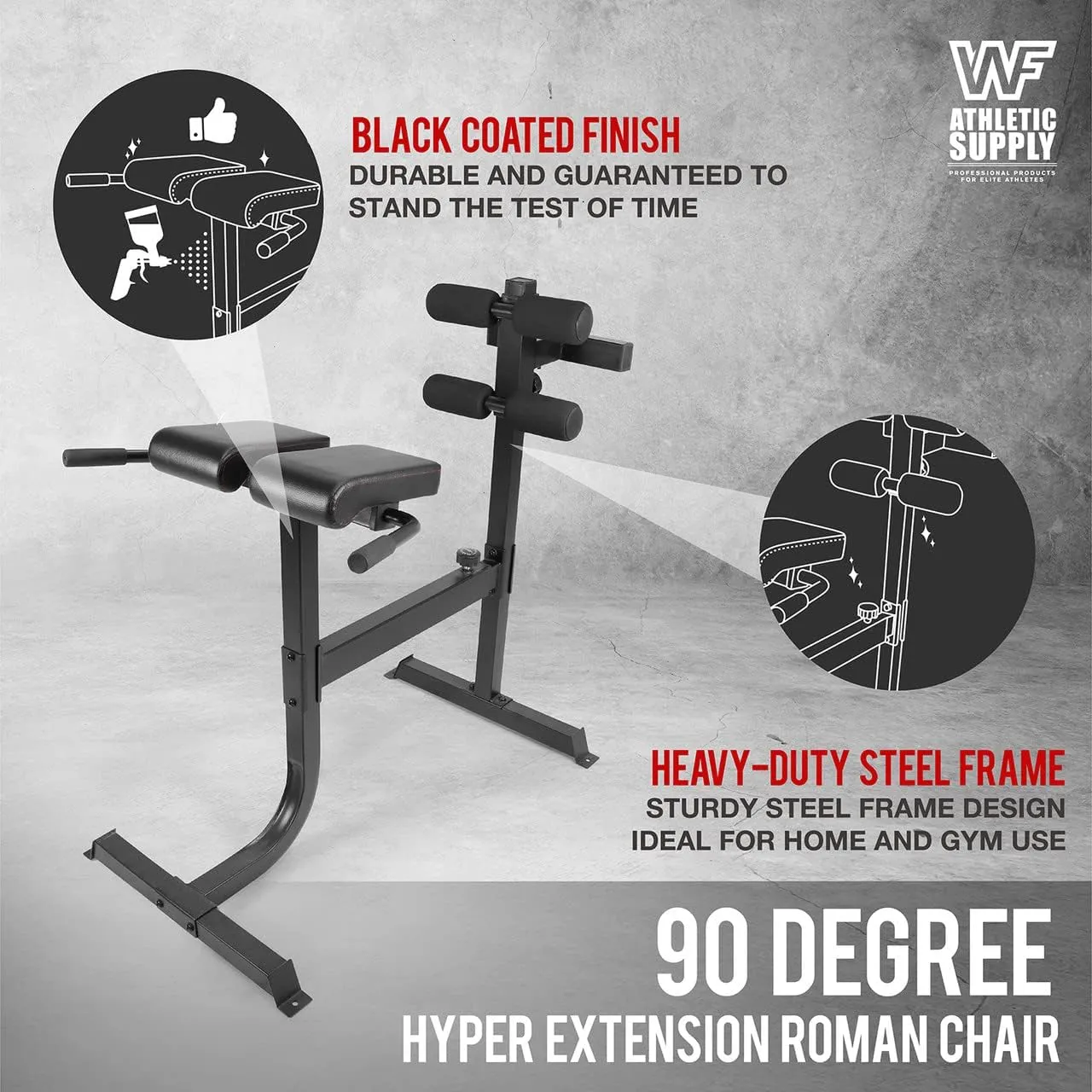 WF Athletic Supply 45/90 Degree Strength Roman Chair with Handle, Adjustable Hyperextension Ab Bench Multi-Functional Back Machines, Muscle Strength Training Fitness Weight Bench for Full Body Workout