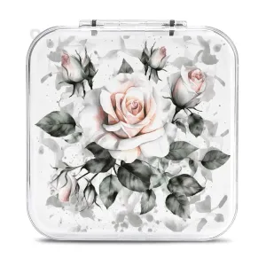 White Watercolor Floral Rose Switch Game Case Switch Game Holder Cartridge Case Storage 12 Games & 2 Micro Sd Card Slots, Travel Carry Cases, Portable Games Card Storage, Hard Shell, Buckle Closure