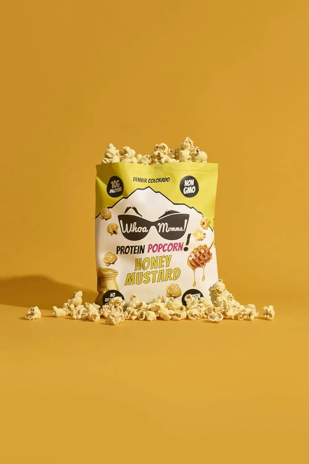 Whoa Momma! Protein Popcorn (10g Protein) Honey Mustard, 3-Pack of 2.1oz Bags – High Protein, Gluten Free Popcorn – No Seed Oils, Low Calorie Healthy Snack for Adults