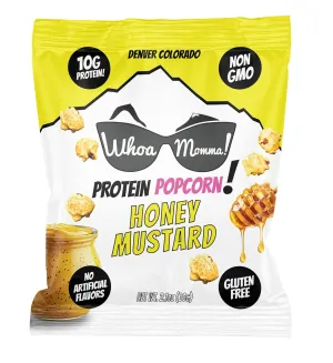 Whoa Momma! Protein Popcorn (10g Protein) Honey Mustard, 3-Pack of 2.1oz Bags – High Protein, Gluten Free Popcorn – No Seed Oils, Low Calorie Healthy Snack for Adults