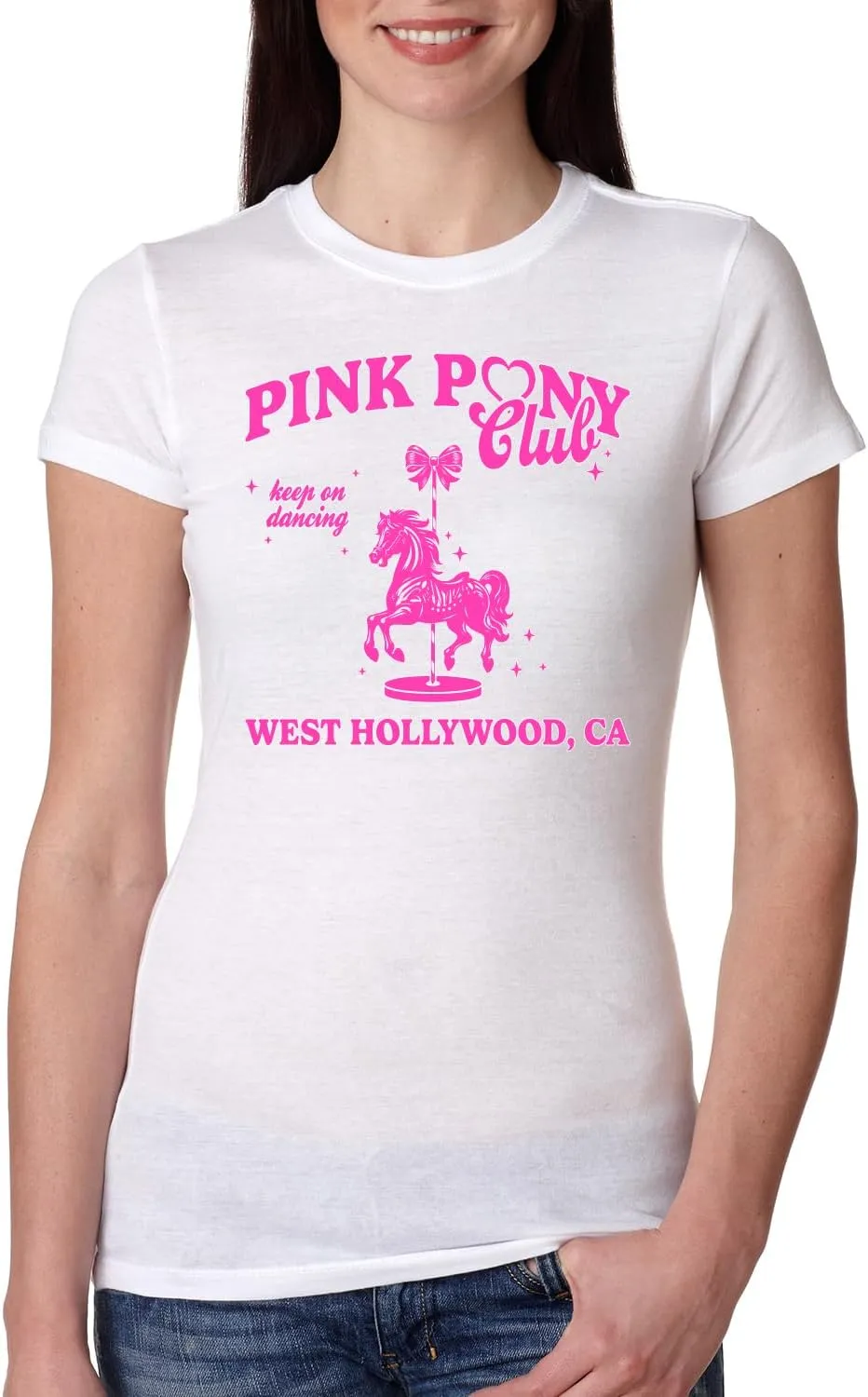 Wild Bobby Pink Pony Club West Hollywood California Logo | Fan Lyrics Music Concert Merch Womens Slim Fit Junior Tee