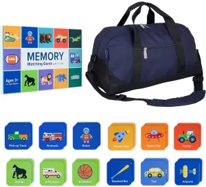 Wildkin Overnighter Duffel Bag and Boys Memory Matching Game (72 pc) Bundle: Unleash Mindful Adventures - Pack and Play for Boundless Fun (Whale Blue)