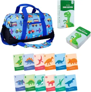 Wildkin Overnighter Duffel Bag and Go Fish! Card Game Bundle: Dive into Fun - Playful Adventures Packed and Ready to Go (Trains, Planes & Trucks)
