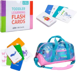 Wildkin Overnighter Duffel Bag and Learning Flash Cards Bundle: Fun Playtime Duo - Ignite Knowledge and Carry Comfort in One (Mermaid Scales)