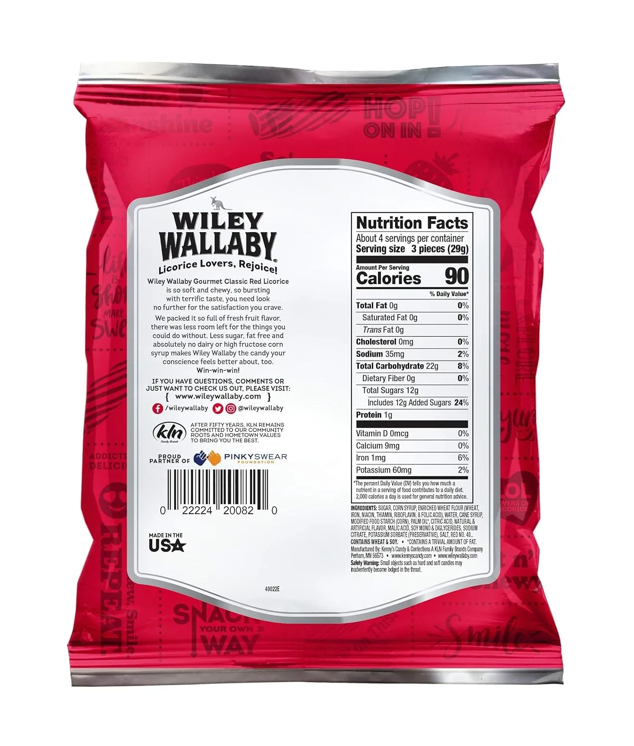 Wiley Wallaby Classic Red Licorice, 4 Ounce Bags, 16 Count