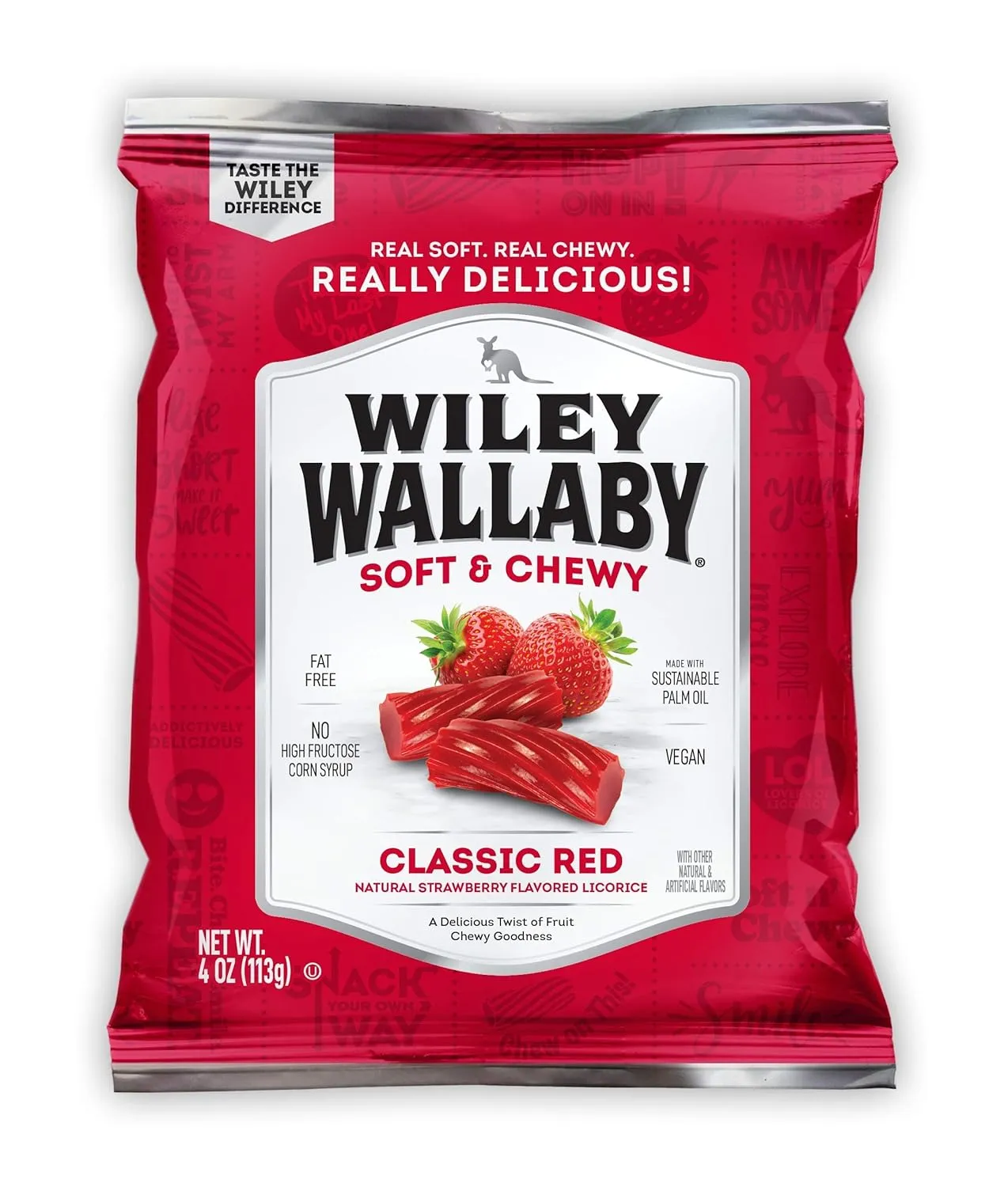 Wiley Wallaby Classic Red Licorice, 4 Ounce Bags, 16 Count
