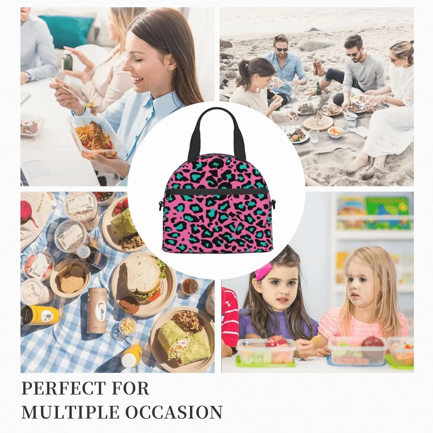 Winter Sports Pattern,Insulated Reusable Lunch Bag with Adjustable Shoulder Strap for Adults,Skier Skiing Downhill in High Mountains,Leakproof Office Picnic Hiking Beach Tote Bag,White,9x5x7.8in