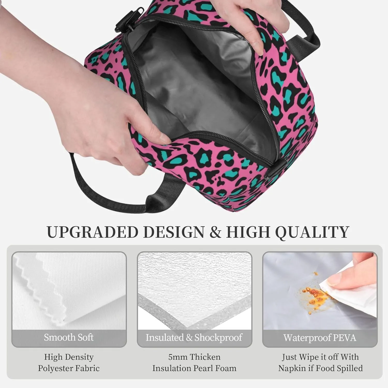 Winter Sports Pattern,Insulated Reusable Lunch Bag with Adjustable Shoulder Strap for Adults,Skier Skiing Downhill in High Mountains,Leakproof Office Picnic Hiking Beach Tote Bag,White,9x5x7.8in