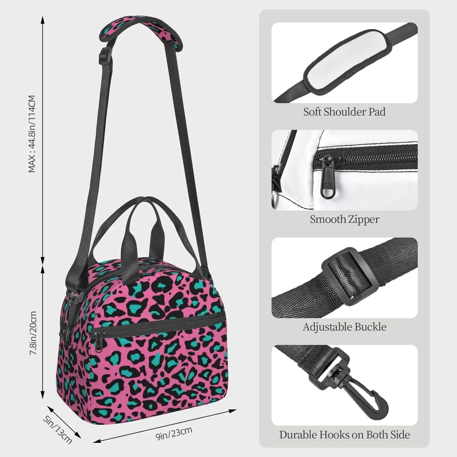 Winter Sports Pattern,Insulated Reusable Lunch Bag with Adjustable Shoulder Strap for Adults,Skier Skiing Downhill in High Mountains,Leakproof Office Picnic Hiking Beach Tote Bag,White,9x5x7.8in