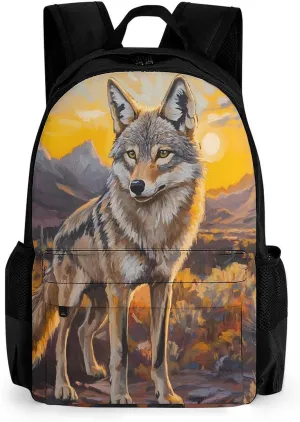 Wolf Coyote Cactus Sunset Fashion Backpack Cute Daypack Unisex Laptop Bag for Travel Business Work