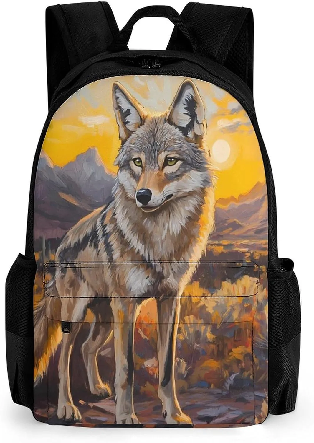 Wolf Coyote Cactus Sunset Fashion Backpack Cute Daypack Unisex Laptop Bag for Travel Business Work