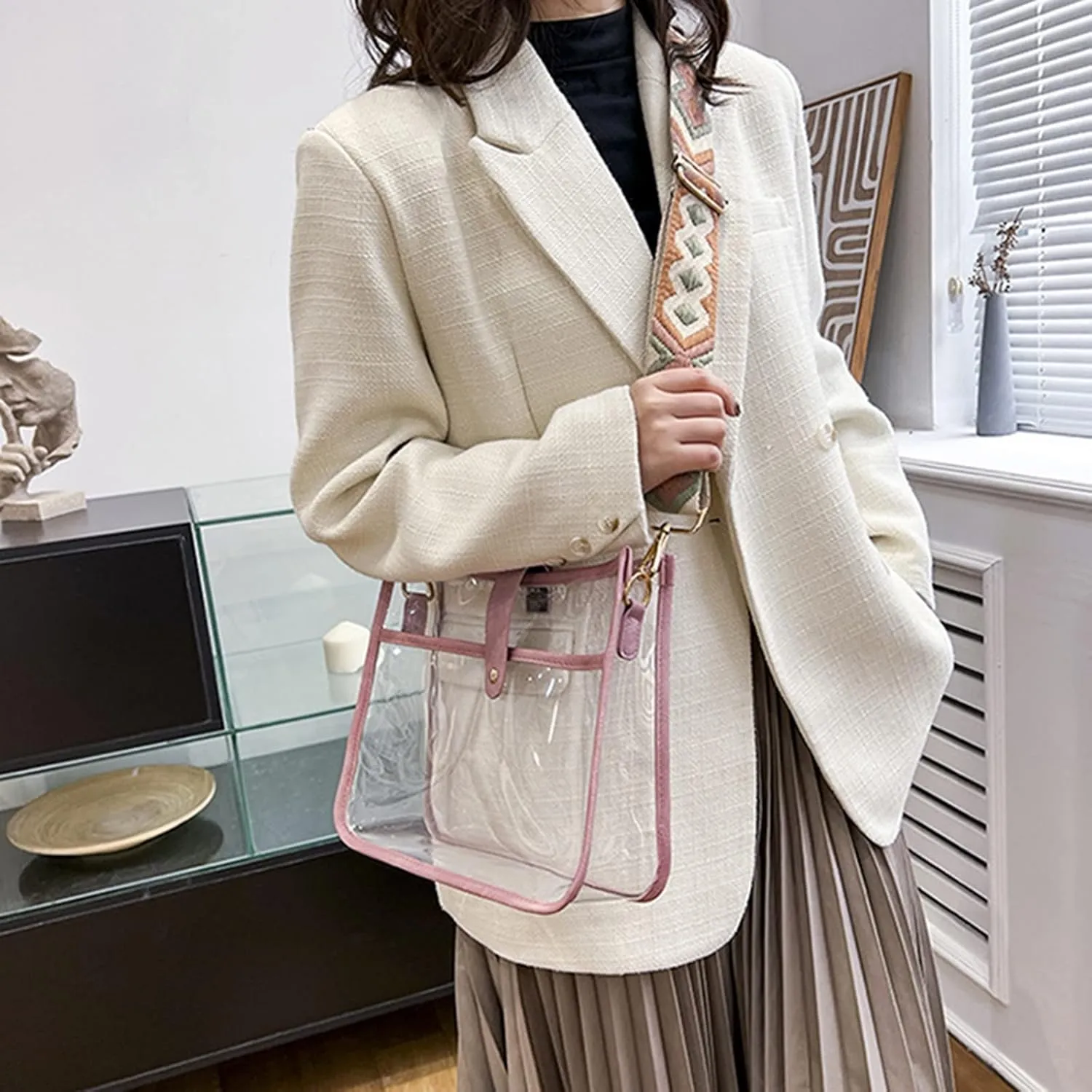 Women Bag Fashion Transparent Shoulder Bag Color Leopard Shoulder Strap Crossbody Bags Fashion Bags (Brown, One Size)