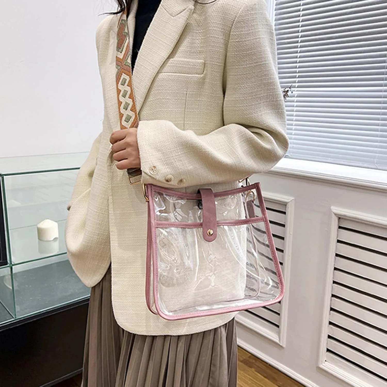 Women Bag Fashion Transparent Shoulder Bag Color Leopard Shoulder Strap Crossbody Bags Fashion Bags (Brown, One Size)