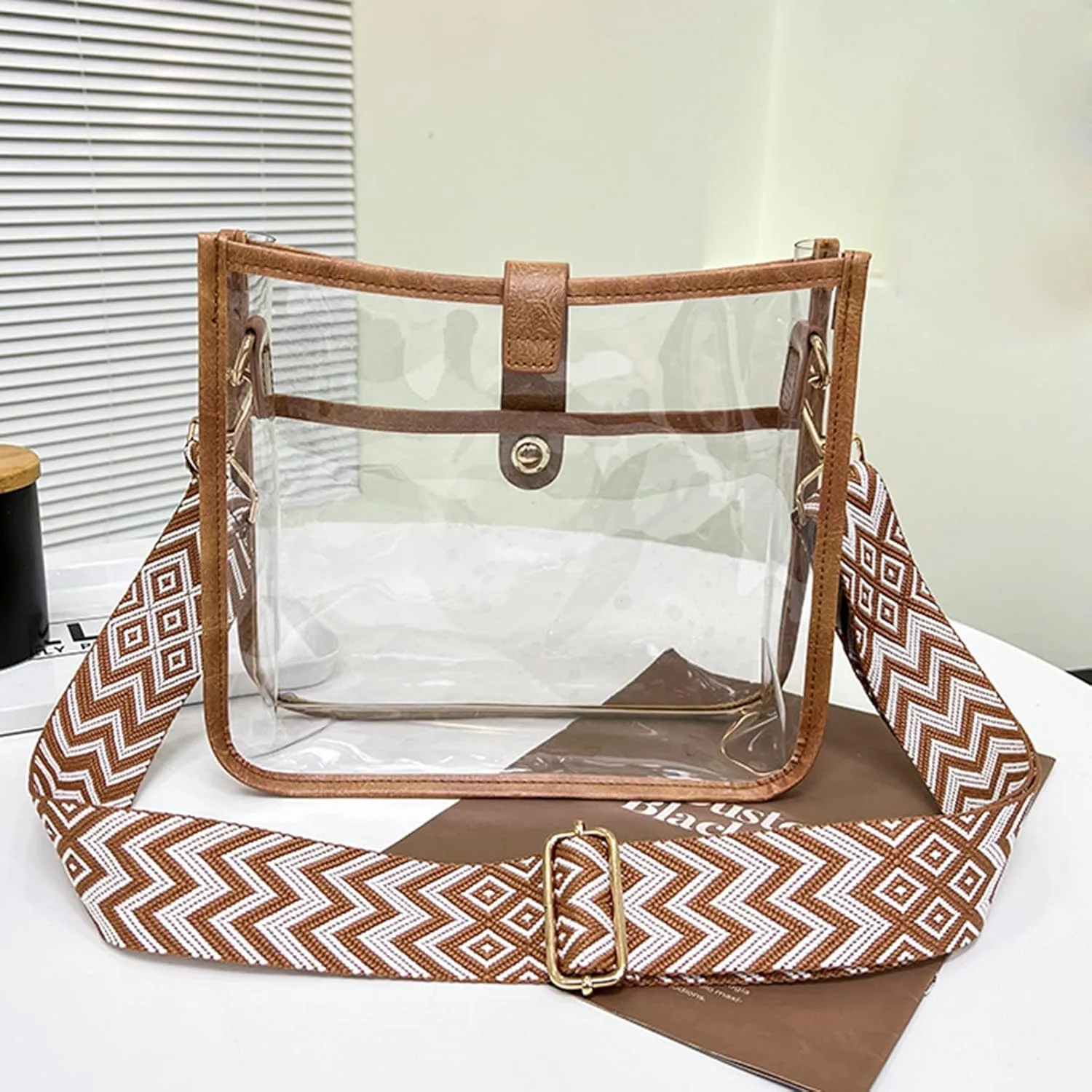 Women Bag Fashion Transparent Shoulder Bag Color Leopard Shoulder Strap Crossbody Bags Fashion Bags (Brown, One Size)