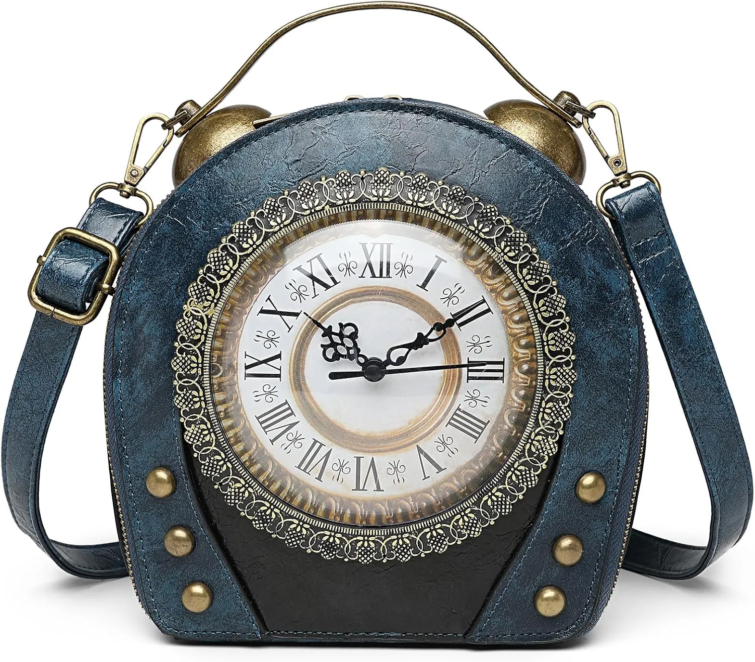 Women Classic Retro Clock Shaped Crossbody Shoulder Bag Handbag PVC Unique Novelty Clock Purse