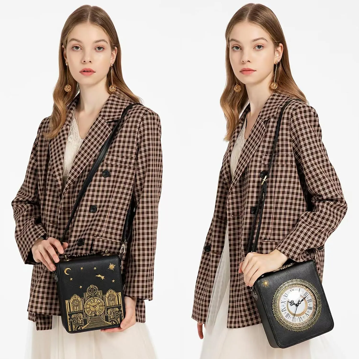 Women Classic Retro Clock Shaped Crossbody Shoulder Bag Handbag PVC Unique Novelty Clock Purse