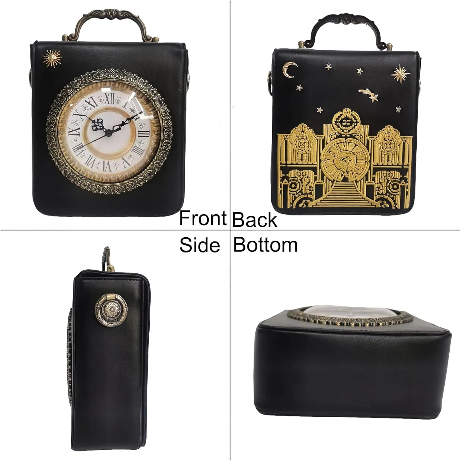 Women Classic Retro Clock Shaped Crossbody Shoulder Bag Handbag PVC Unique Novelty Clock Purse