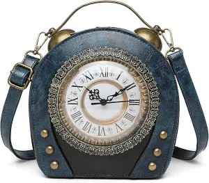 Women Classic Retro Clock Shaped Crossbody Shoulder Bag Handbag PVC Unique Novelty Clock Purse