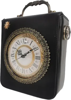 Women Classic Retro Clock Shaped Crossbody Shoulder Bag Handbag PVC Unique Novelty Clock Purse