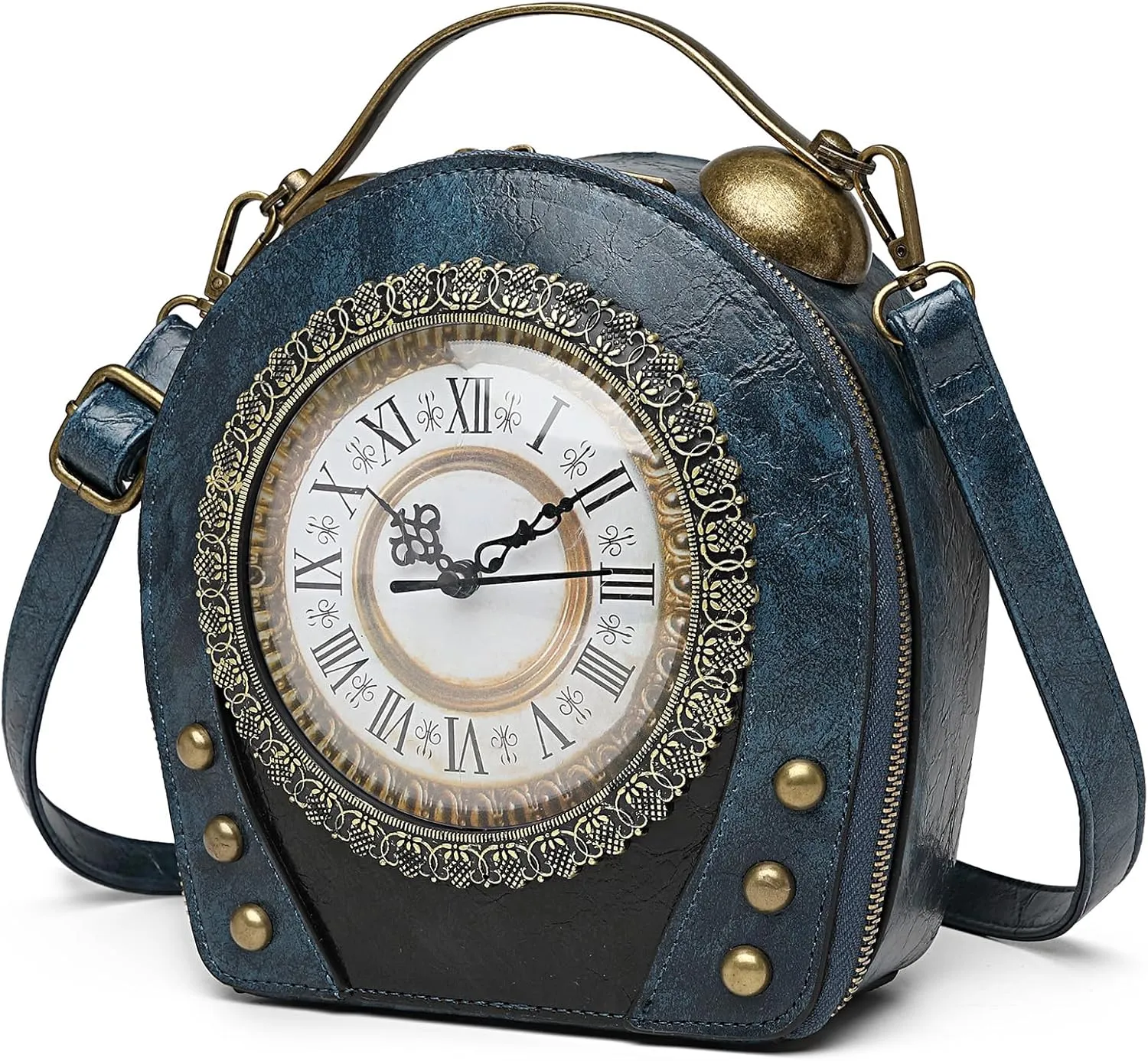 Women Classic Retro Clock Shaped Crossbody Shoulder Bag Handbag PVC Unique Novelty Clock Purse