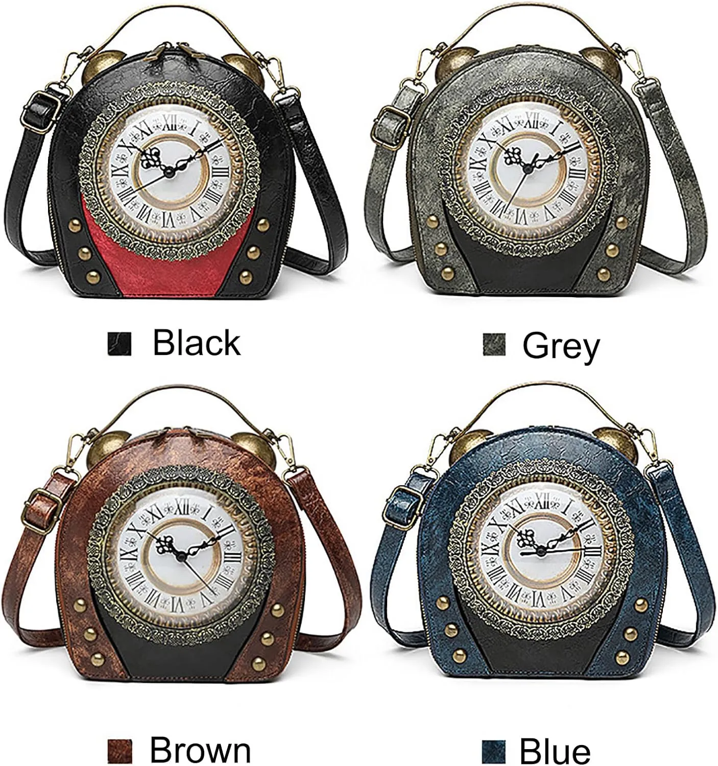 Women Classic Retro Clock Shaped Crossbody Shoulder Bag Handbag PVC Unique Novelty Clock Purse