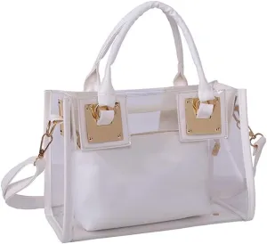 Women Fashion 2Pcs Clear Tote Handbag Transparent PVC Summer Jelly Bag Cute Shoulder Crossbody Bag