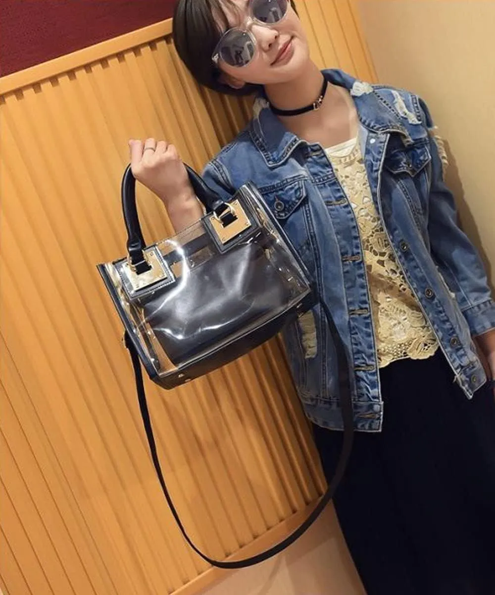 Women Fashion 2Pcs Clear Tote Handbag Transparent PVC Summer Jelly Bag Cute Shoulder Crossbody Bag